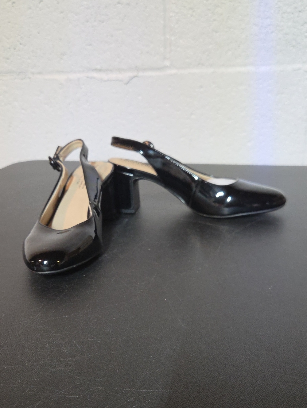 Black Patent Slingback Block Heel Pumps - Women